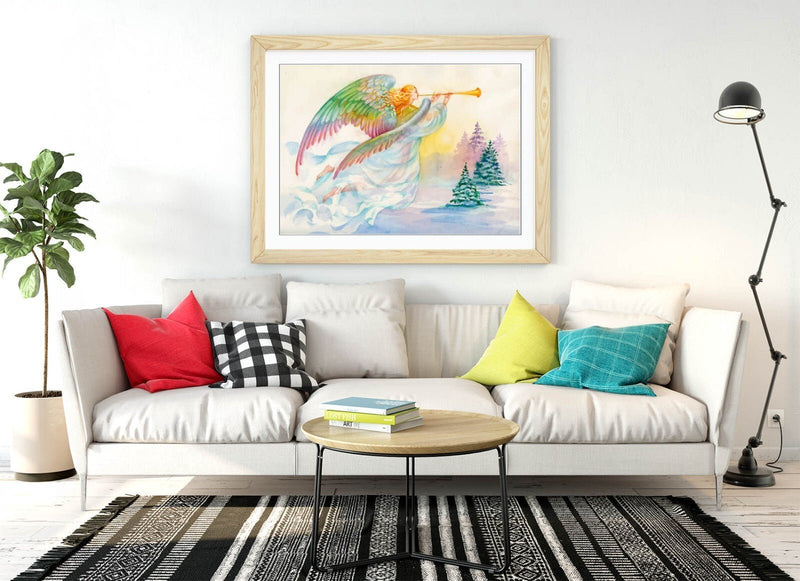 Angel Christmas Wall Art - Multi Colour Framed Poster Print | UK Handmade
