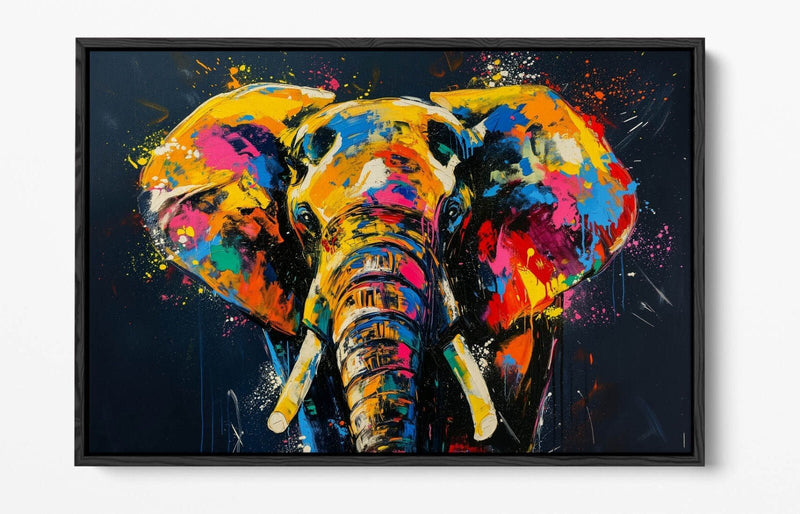 Abstract Elephant Canvas - Multi Colour Float Effect Frame, Vibrant Wall Art Print