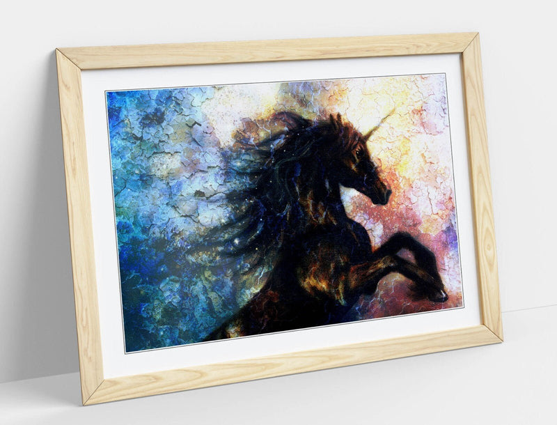 Unicorn Wall Art – Black Shadow Multi Colour Framed Poster Print, Handmade UK