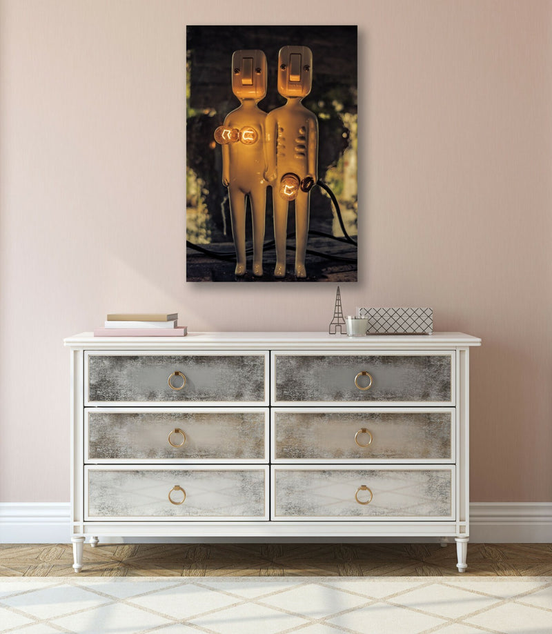 Canvas Wall Art - Lightbulb Couple Print on 30mm Deep Frame with Vibrant Color