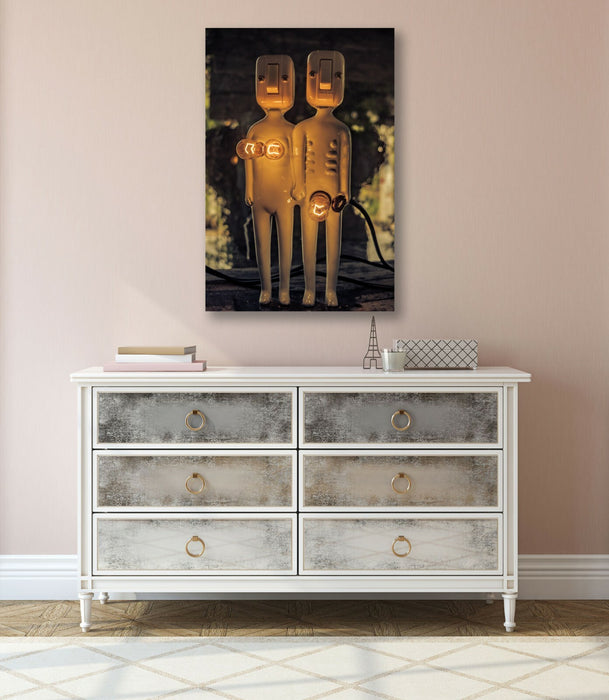Canvas Wall Art - Lightbulb Couple Print on 30mm Deep Frame with Vibrant Color