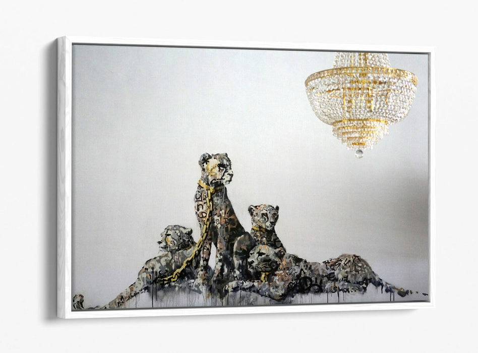 BANKSY PANTHERE -FLOAT EFFECT CANVAS WALL ART PIC PRINT- GOLD WHITE