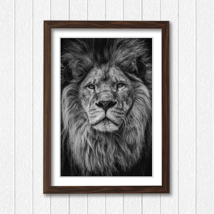 LION HEAD BLACK AND WHITE WALL ART PRINT STRENGTH COURAGE 4 FRAME SIZES POSTER
