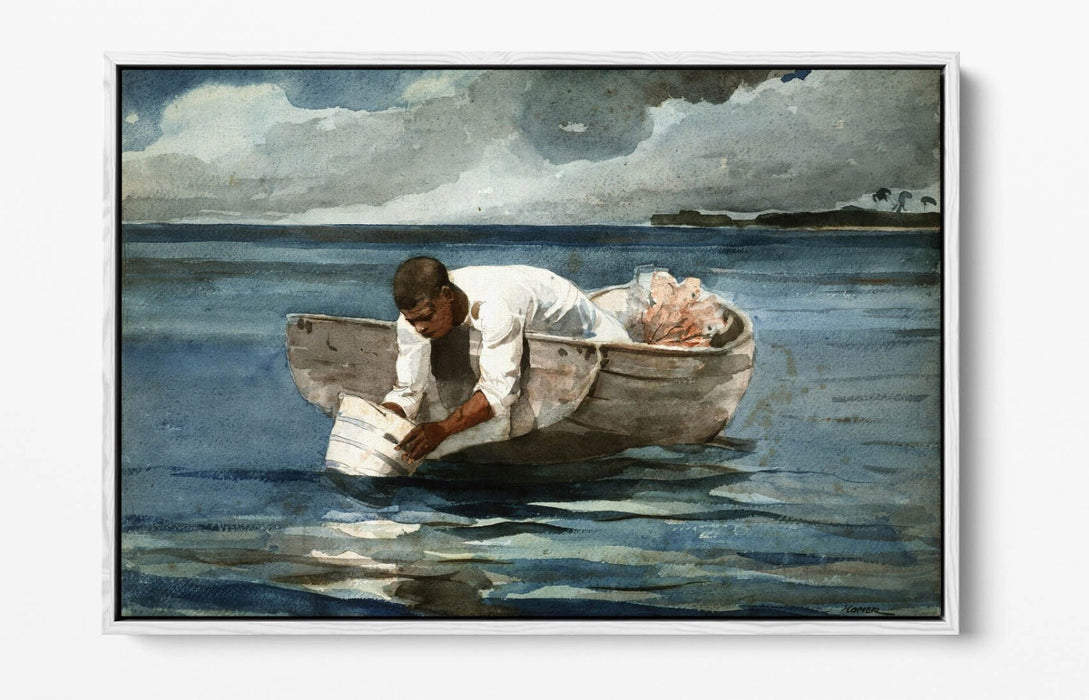 WINSLOW HOMER, THE WATER FAN -FLOAT EFFECT CANVAS WALL ART PRINT