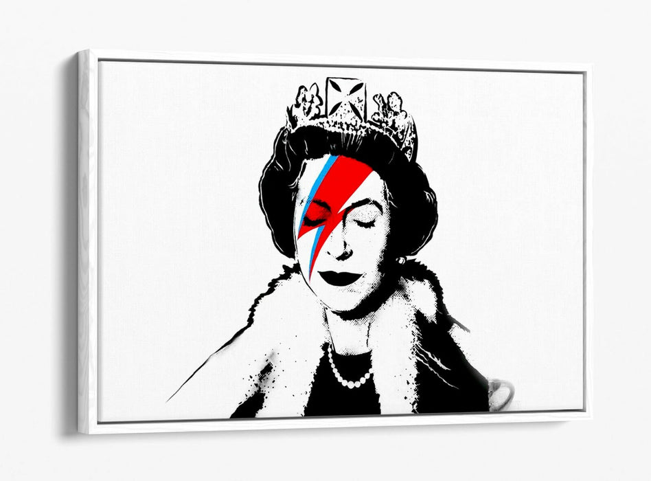 BANKSY QUEEN DAVID BOWIE -FLOAT EFFECT CANVAS WALL ART PIC PRINT- BLACK & WHITE