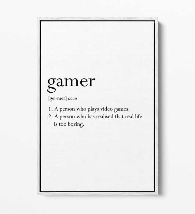 GAMER DEFINITION FUNNY QUOTE SLOGAN BEDROOM -FLOAT EFFECT CANVAS WALL ART PRINT