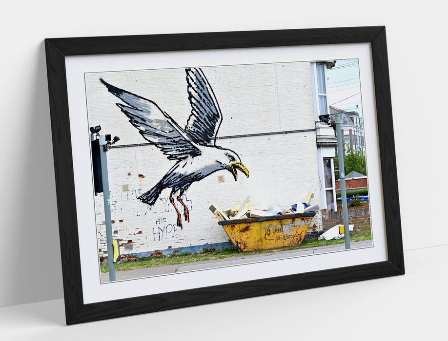 Banksy Graffiti Art Print - Framed Wall Art With Spraycation Seagull Urban Decor