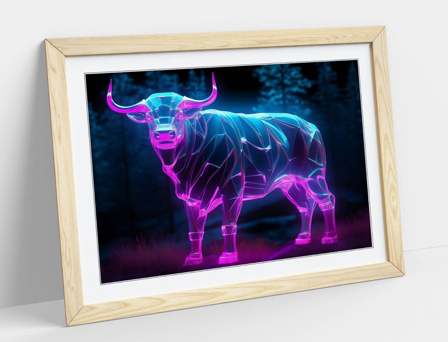 Framed Wall Art - Glowing Purple Blue Cow Poster Print | Contemporary Decor