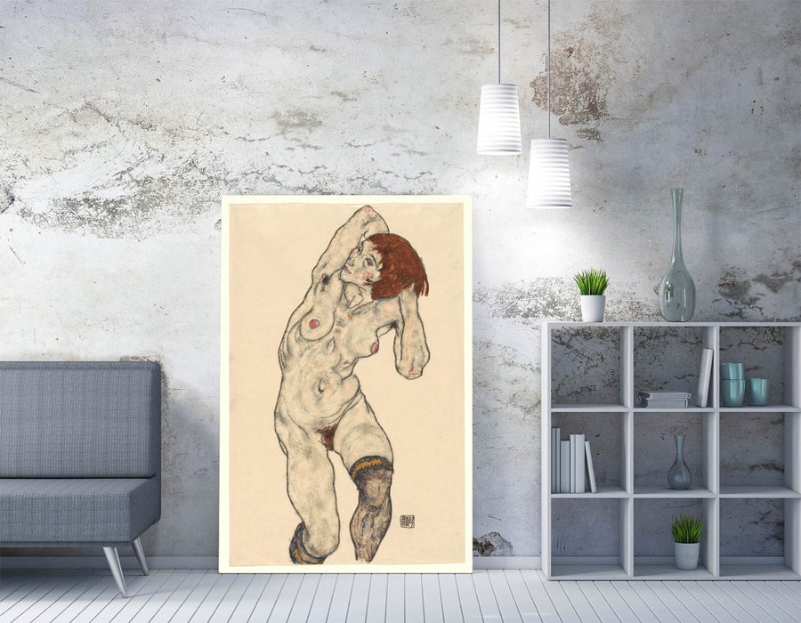 Canvas Wall Art - Egon Schiele Nude Art Print With Framed Picture & Satin Finish