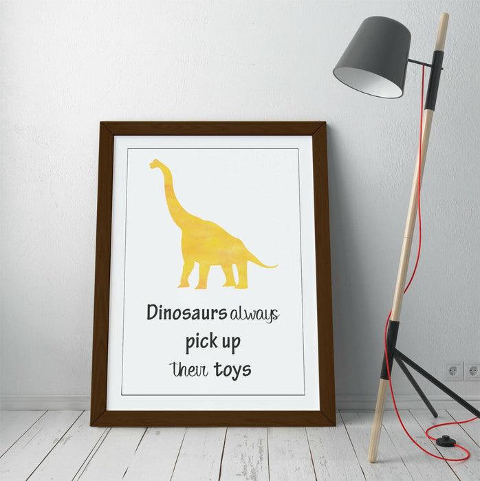 "DINOSAURS PICK UP TOYS" WATERCOLOUR NURSERY QUOTE-FRAMED WALL ART PICTURE PRINT