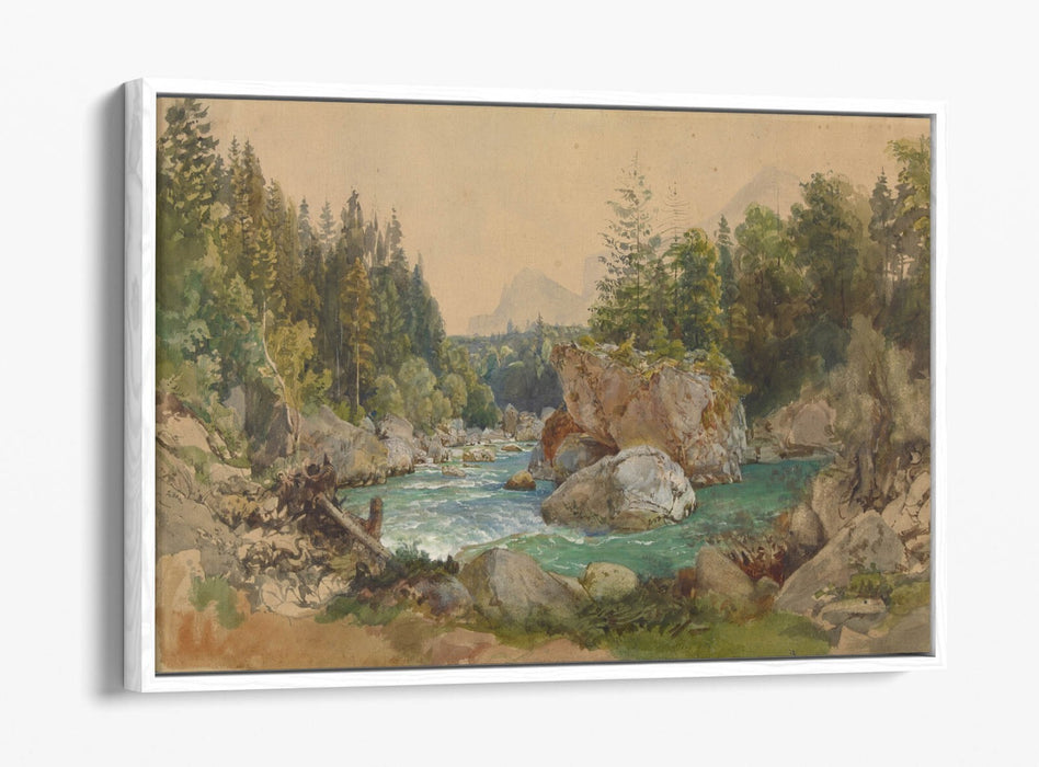 THOMAS ENDER, RIVER LANDSCAPE IN THE ALPS-FLOAT EFFECT CANVAS WALL ART PIC PRINT