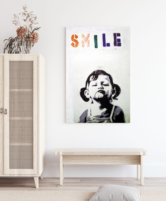 BANKSY CANVAS STREET WALL ART PRINT ARTWORK - PREMIUM VARNISHED SMILE