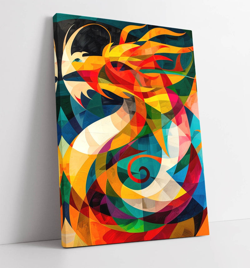 Dragon Canvas Wall Art – Abstract Geometric Dragon Print | Handmade UK Decor