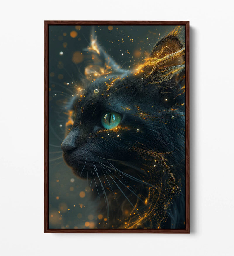 Black Cat Canvas Art – Glowing Cat Wall Art With Float Effect Canvas Print