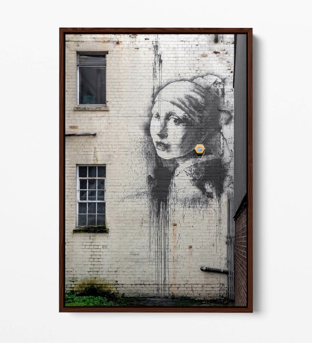 BANKSY GIRL WITH PEARL EARRING FLOAT EFFECT CANVAS WALL ART PICTURE PAPER PRINT-