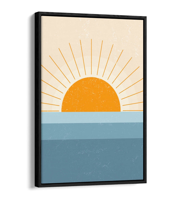 Canvas Wall Art - Orange Sunset Print Over Blue Sea | Float Effect Minimalist Decor