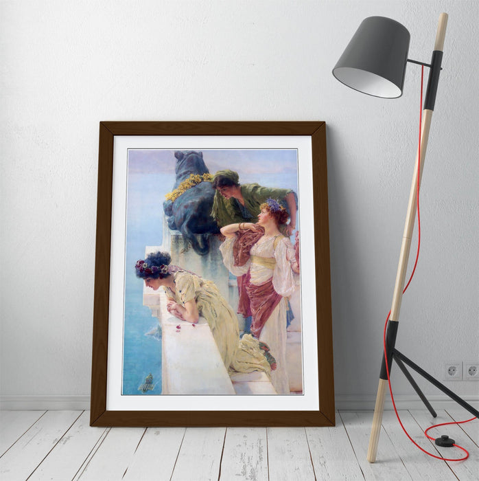 Framed Wall Art - Lawrence Alma Tadema Classic Art Print With Woodgrain Frame Finish