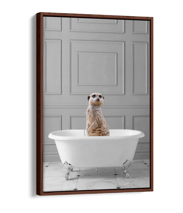 MEERKAT IN BATHTUB -QUIRKY BATHROOM FLOAT EFFECT CANVAS WALL ART FUNNY PRINT