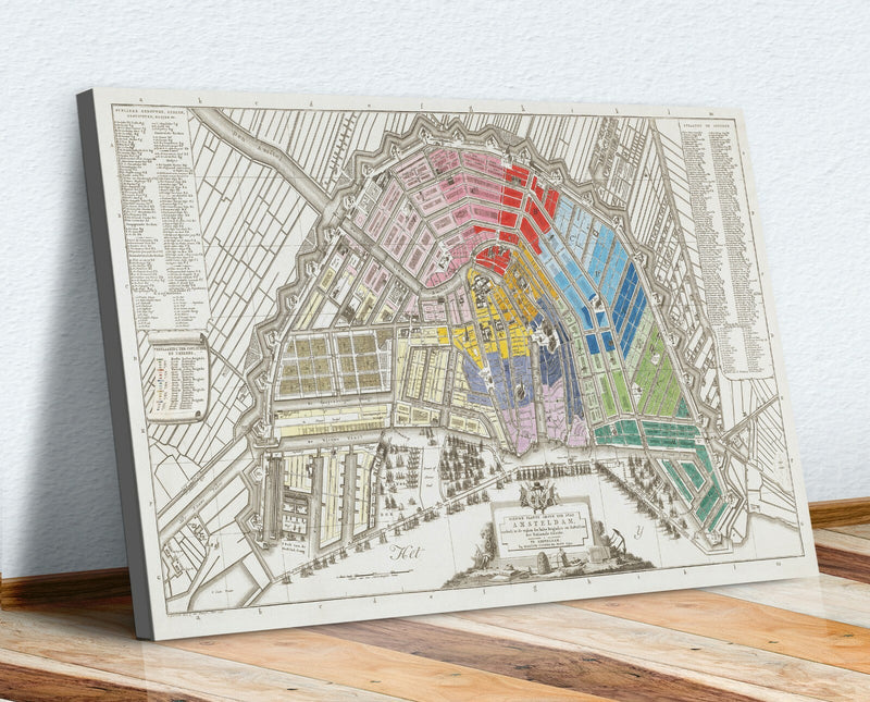 Vintage Map Amsterdam - 1795 Framed Canvas Wall Art With Premium Varnish Finish