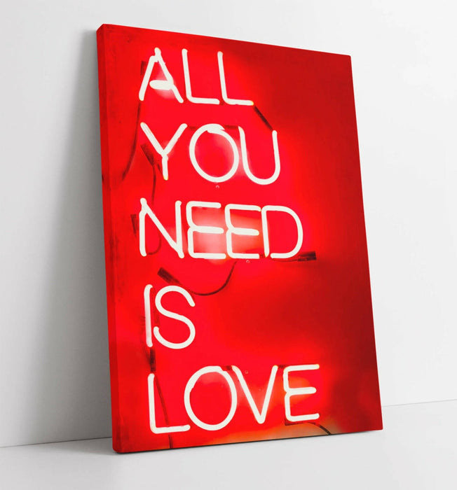 Canvas Wall Art - Neon Red Love Wall Print | Handmade, Ready To Hang Decor