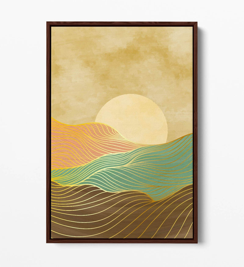 Canvas Wall Art – Abstract Multi Color Mountains Sunset Float Effect Frame