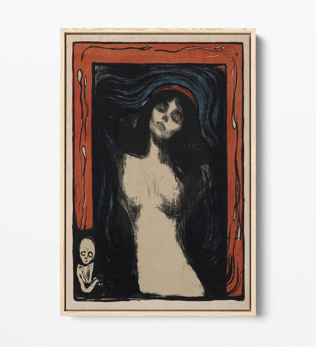 Float Effect Canvas Art - Edvard Munch Madonna Print | Orange Navy Wall Decor
