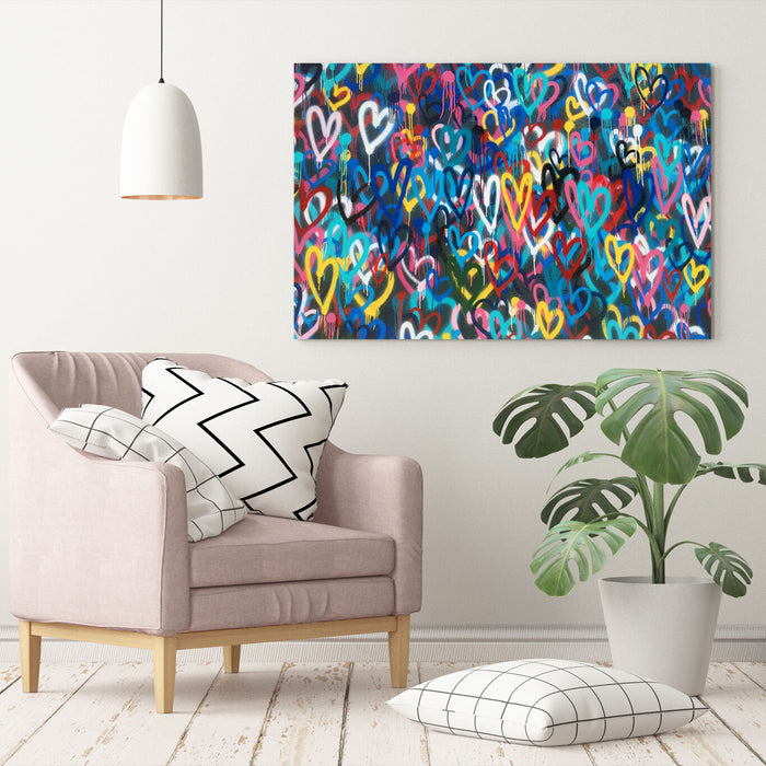 LOVE WALL HEARTS GRAFFITI CANVAS WALL ART PRINT STREET ARTWORK PICTURE BANKSY