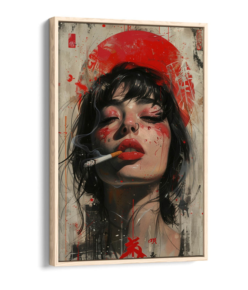 Canvas Art Print – Portrait Smoking Woman with Float Effect Frame, Vibrant Colors
