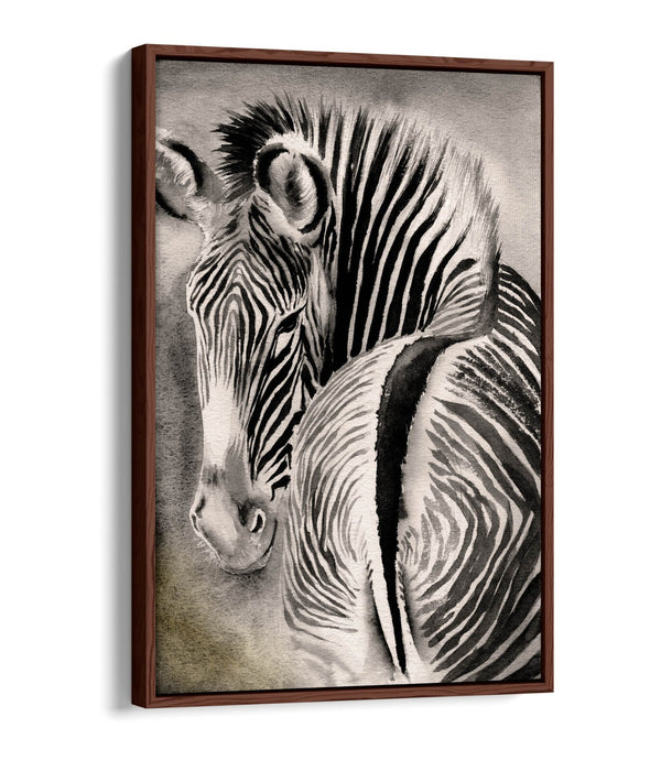 Zebra Canvas Art – Watercolor Wall Decor With Float Effect Frame, Ready To Hang