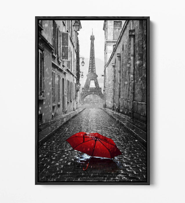 Canvas Wall Art – Paris Red Umbrella Print | Float Effect Canvas, Ready to Hang