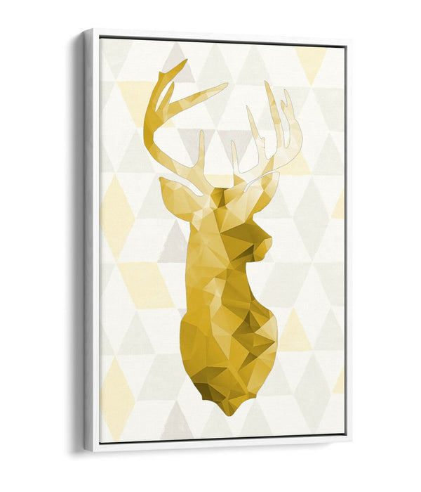 MUSTARD YELLOW STAG HEAD GEO BACKGROUND -FLOAT EFFECT CANVAS WALL ART PIC PRINT