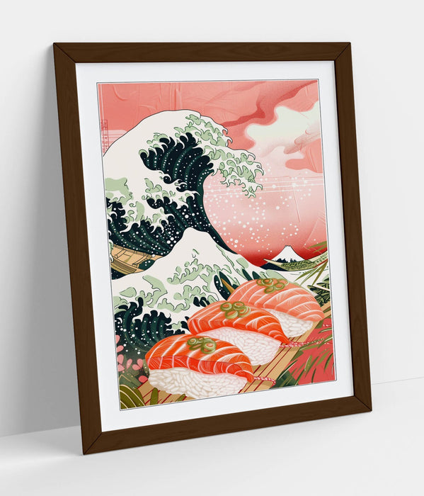 Japanese Wall Art - Hokusai Wave Print Framed Sushi Poster | Handmade UK