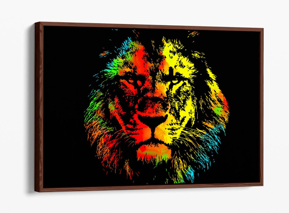 MULTI COLOUR LION SKETCH BLACK BACKGROUND 2 -FLOAT EFFECT CANVAS WALL ART PRINT