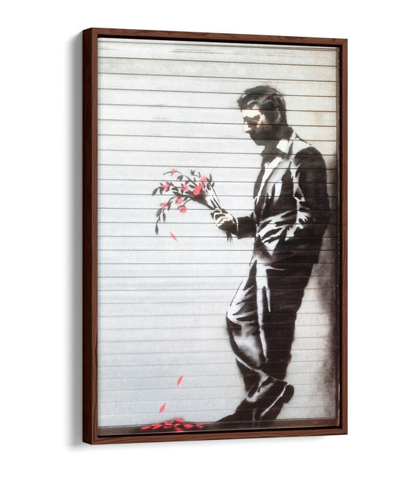 BANKSY THE HUSTLER -FLOAT EFFECT CANVAS WALL ART PIC PRINT- BLACK & WHITE RED