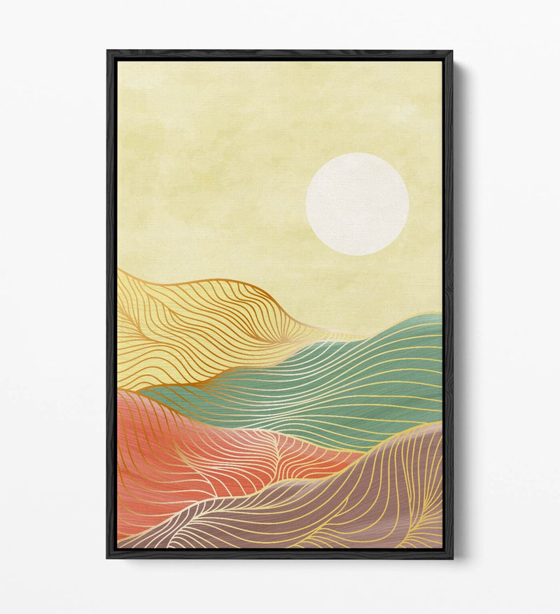 Canvas Wall Art Print – Abstract Multi Colour Mountains Sunrise with Premium Float Frame