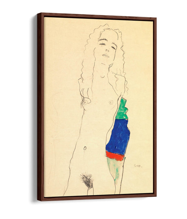Float Effect Canvas Art - Egon Schiele Standing Female Nude on Handmade Canvas