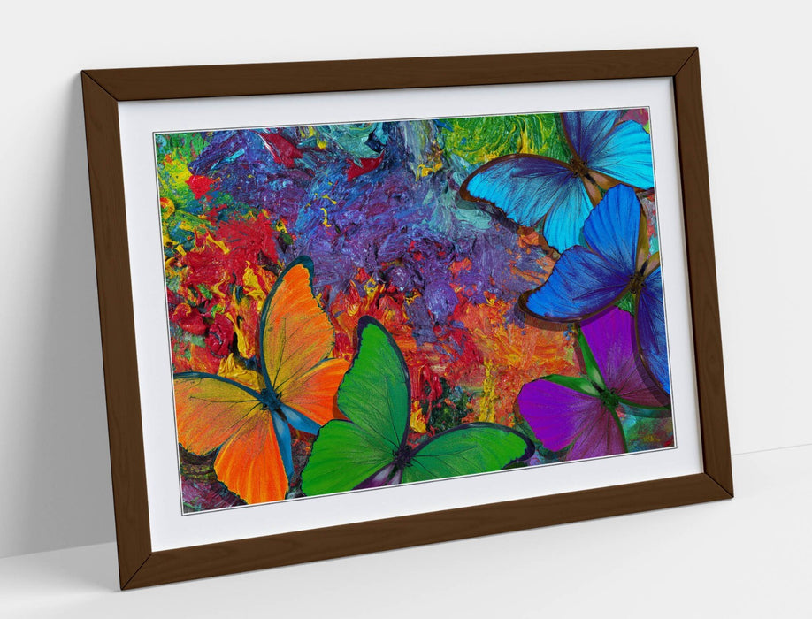 Framed Butterfly Wall Art – Abstract Multi Colour Poster Print | Ready To Hang