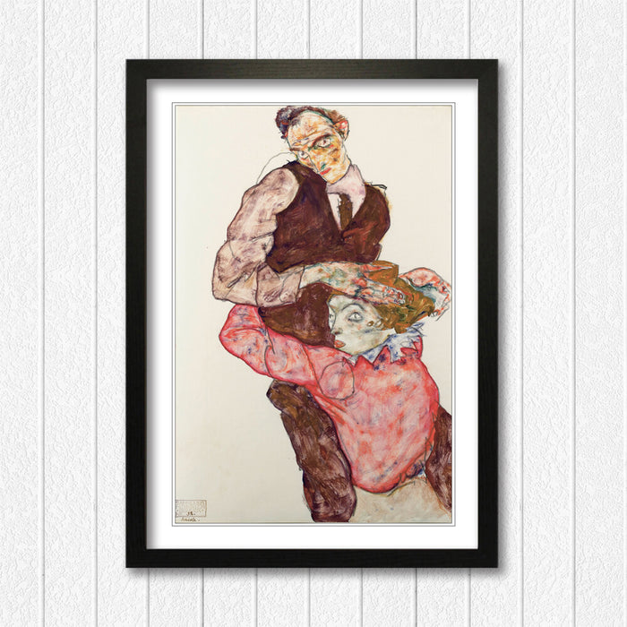 Framed Wall Art Poster Egon Schiele Print - Modern Woodgrain Frame Decor