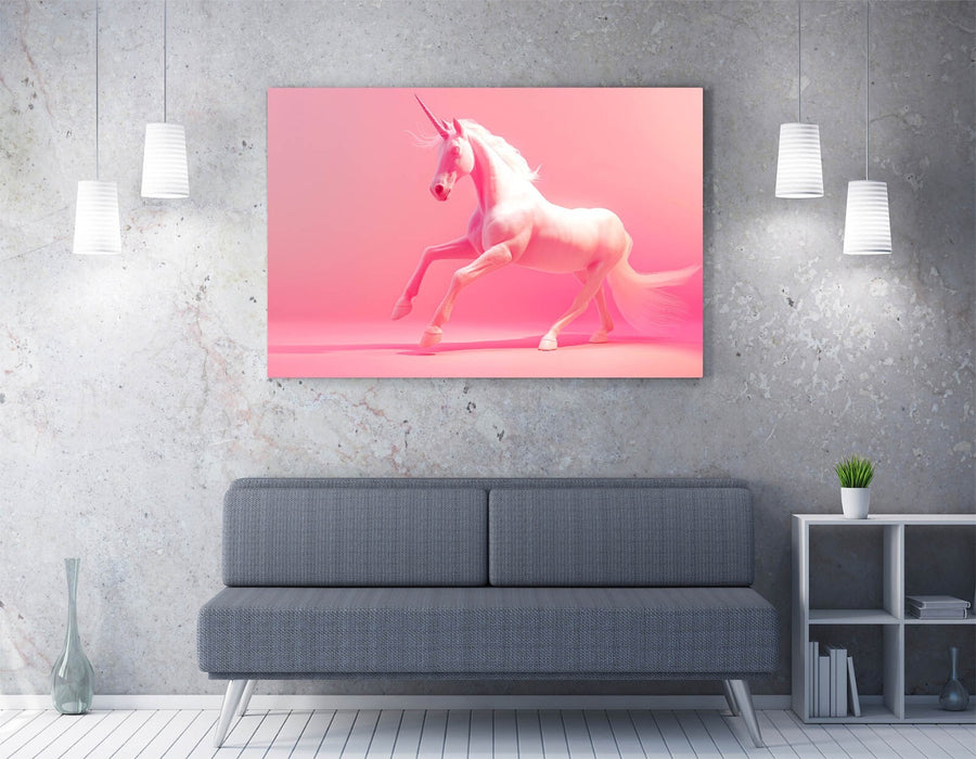 Unicorn Canvas Wall Art - Kids Bedroom Decor Pink White Art Ready to Hang