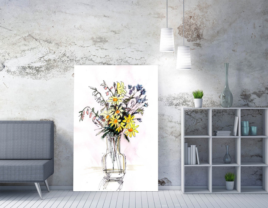 Flowers In A Vase Canvas – Handmade UK Floral Sketch Artwork On Archival Grade Canvas