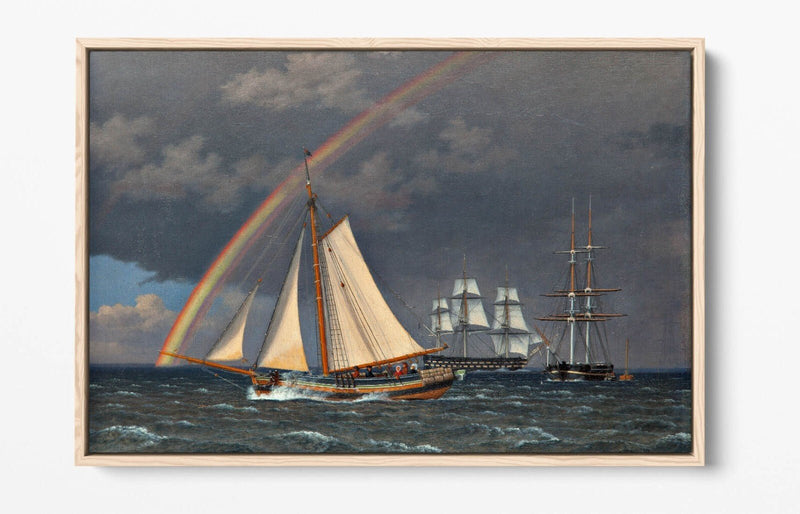 Float Effect Canvas Art - Rainbow At Sea Painting | Premium 30mm Deep Frame