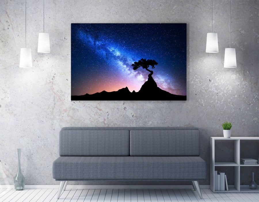 Tree Silhouette Canvas - Premium Blue Night Sky Print | Ready To Hang Wall Art