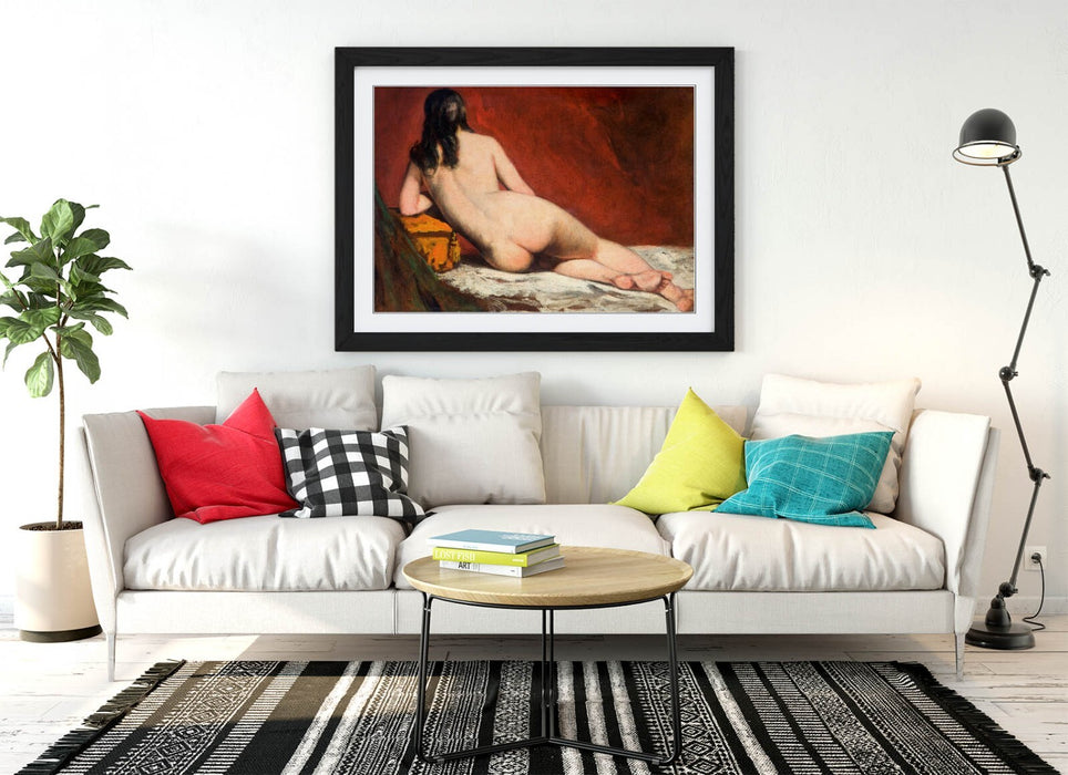 Framed Wall Art Poster - William Etty Nude Study Print With Woodgrain Frame