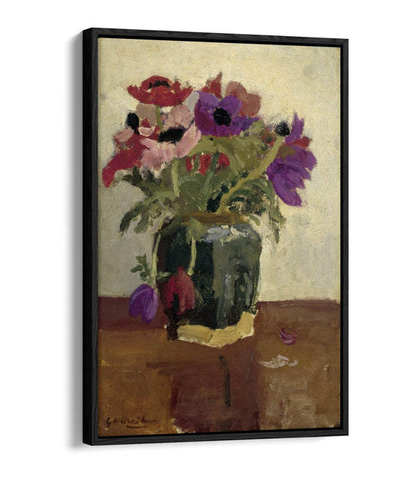 Canvas Wall Art - Handmade George Hendrik Breitner Pot with Anemones | Vibrant Float Effect