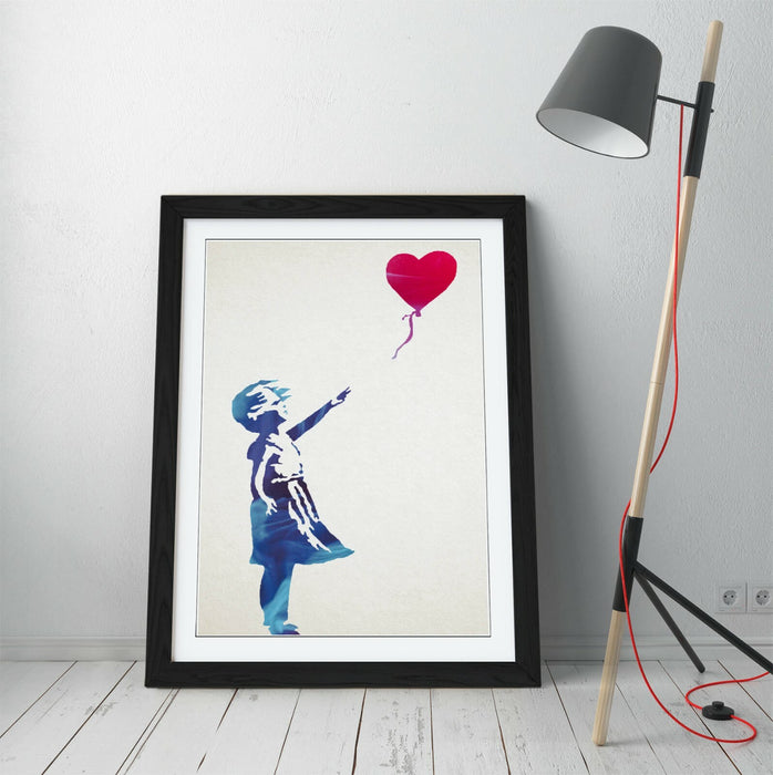 BANKSY, BALLOON GIRL BLUE RED ART -FRAMED WALL ART PICTURE PRINT
