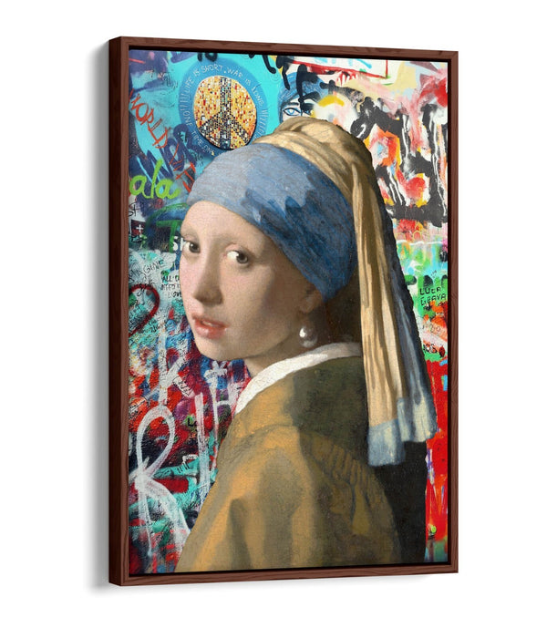 Float Effect Canvas Art - Vermeer Girl With Pearl Earring Graffiti Print, UK Made