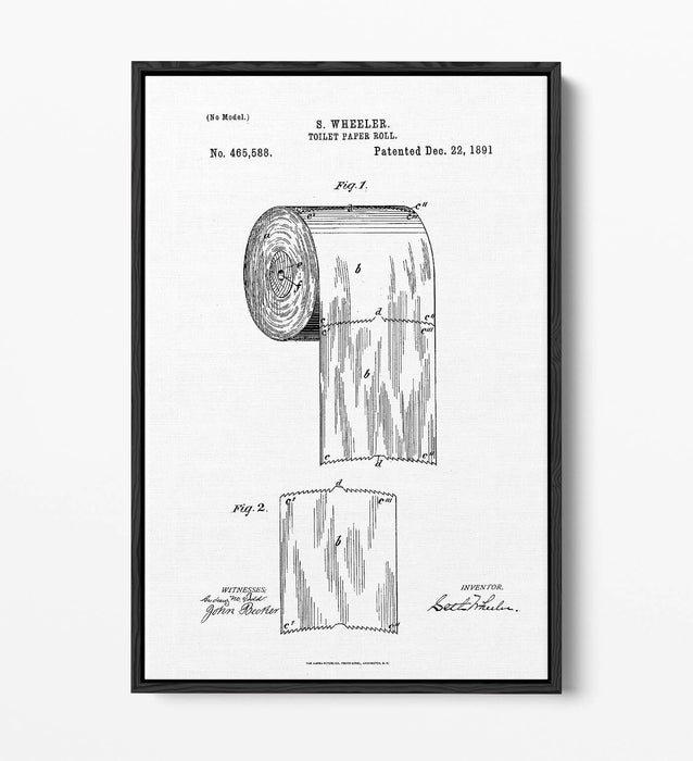 TOILET PAPER PATENT MINIMALIST LINE ART -FLOAT EFFECT CANVAS WALL ART PRINT