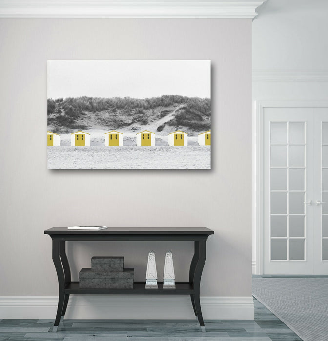 Mustard Yellow Canvas Art – Beach Huts Wall Art Picture Print | Summer Home Decor
