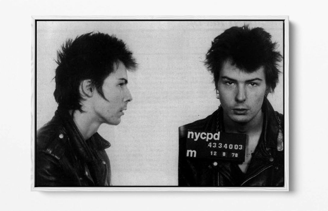 SID VICIOUS MUGSHOT 1 -FLOAT EFFECT CANVAS WALL ART PIC PRINT- BLACK & WHITE