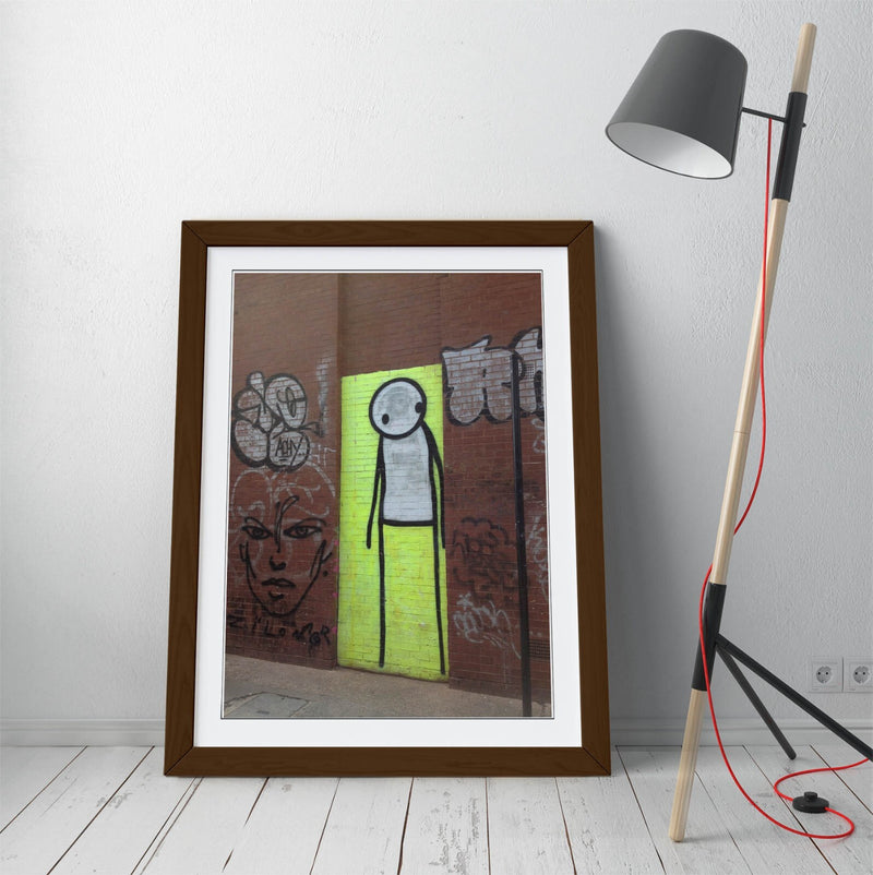 Framed Graffiti Art – Yellow Stick Man Print | Handmade Wall Art Poster